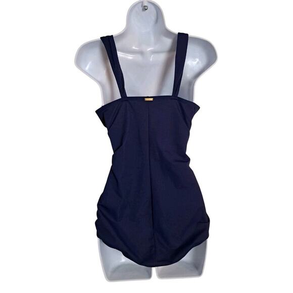 Lands End 1 Piece Swimsuit Sz 14 Navy Paisley Shirred Soft Cup Bra Slimming Boho - Picture 5 of 9